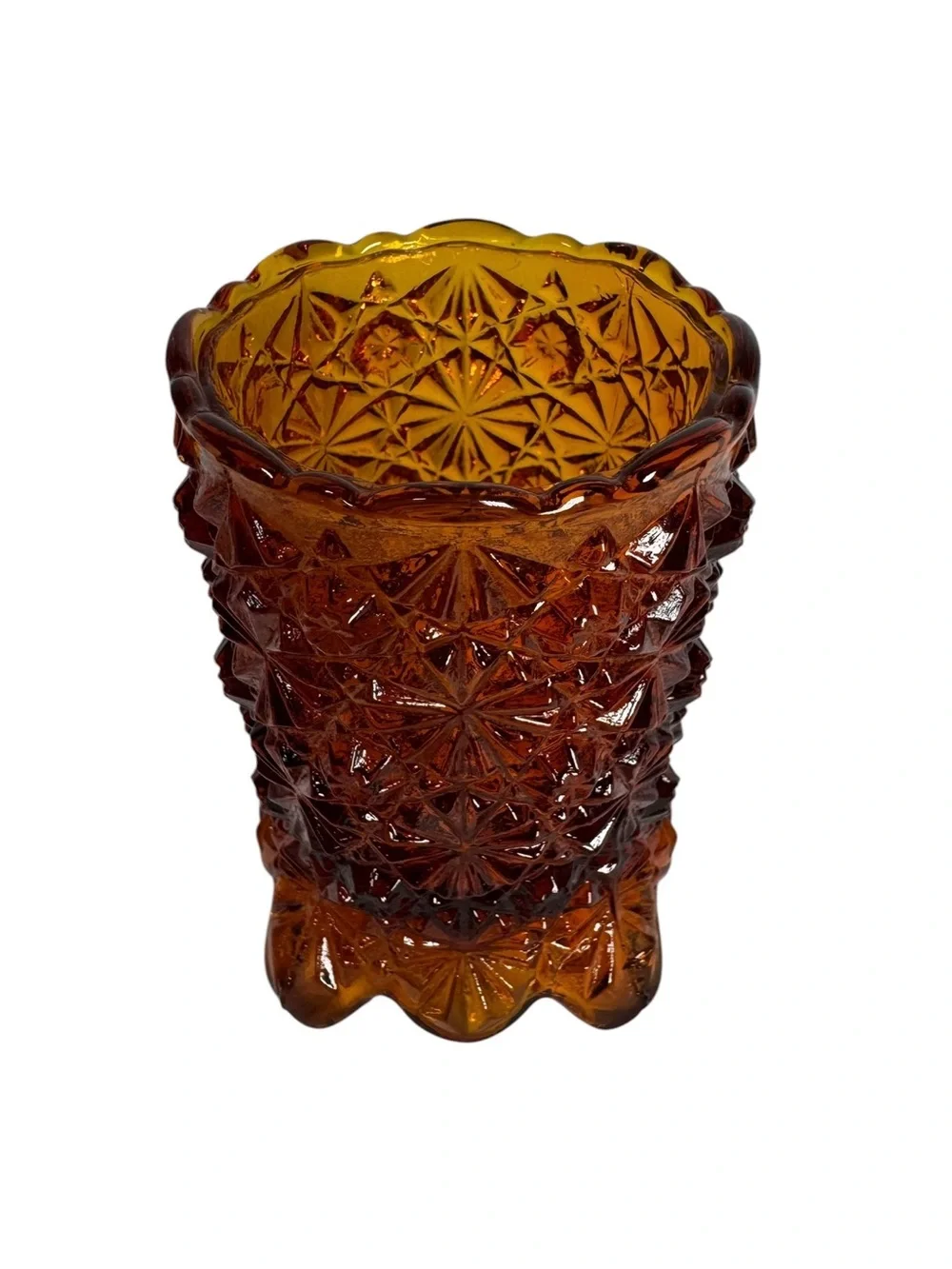 Vintage Amber Glass Starburst Votive Candle Holder Fairy Lamp Base